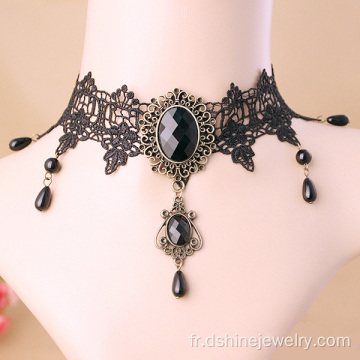 Collier de Crystal Choker tour noir dentelle victorienne des années 90